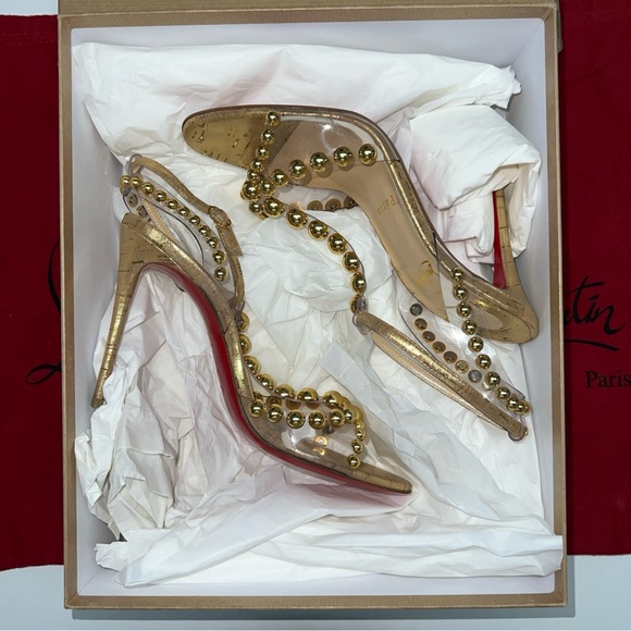 CHRISTIAN LOUBOUTIN Faridaravie 100 PVC Liege Pepite Gold Size 37.5  Woman’s 7.5 - Picture 13 of 16